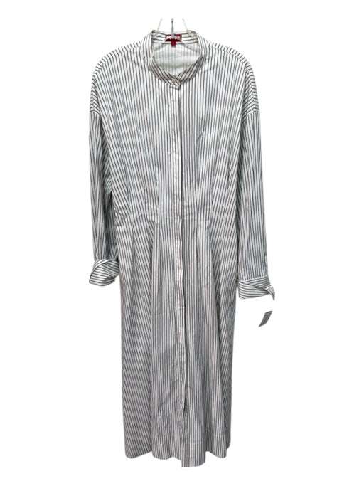 Staud Size L White & Black Cotton Long Sleeve Vertical Stripes Button Down Dress White & Black / L