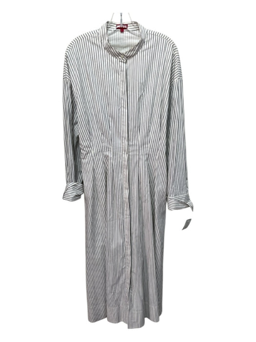 Staud Size L White & Black Cotton Long Sleeve Vertical Stripes Button Down Dress White & Black / L