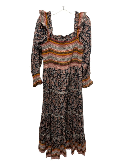 Love The Label Size L Navy Blue, Orange, & Multi Cotton Long Sleeve Floral Dress Navy Blue, Orange, & Multi / L