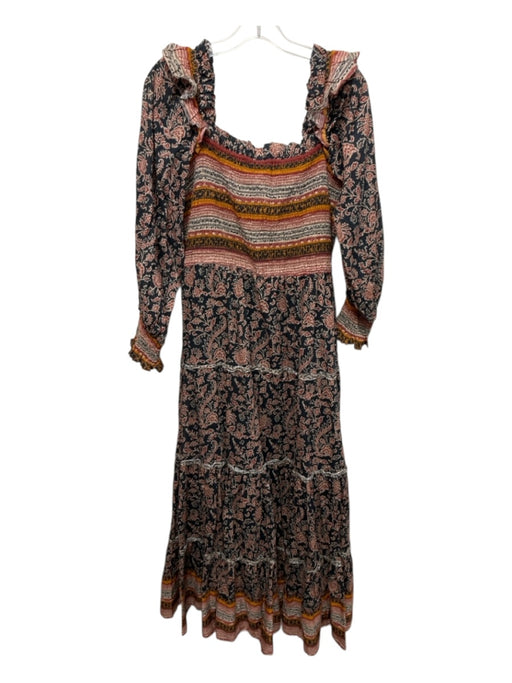 Love The Label Size L Navy Blue, Orange, & Multi Cotton Long Sleeve Floral Dress Navy Blue, Orange, & Multi / L