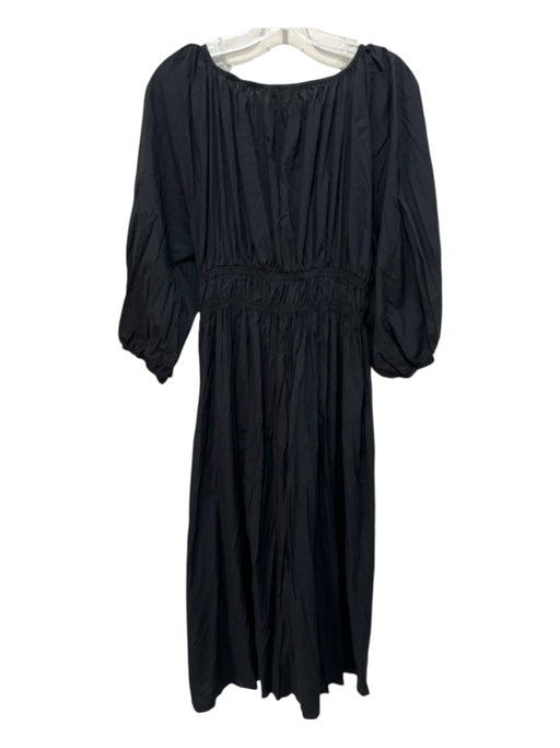 Madewell Size 6 Black Cotton Long Sleeve Solid V Neck Maxi Dress Black / 6