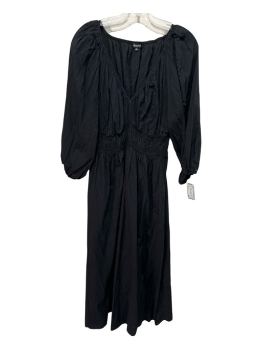 Madewell Size 6 Black Cotton Long Sleeve Solid V Neck Maxi Dress Black / 6
