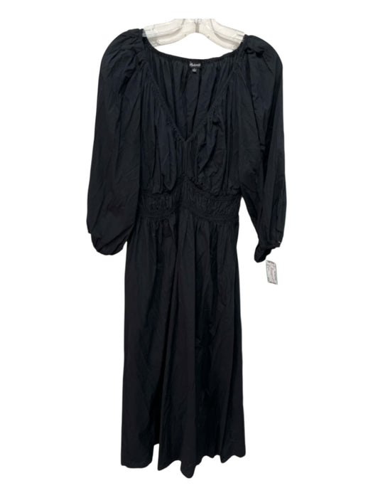 Madewell Size 6 Black Cotton Long Sleeve Solid V Neck Maxi Dress Black / 6