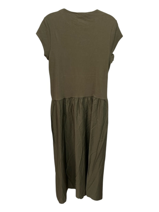 MNG Size XL Olive Green Cotton Blend Short Sleeve Solid Fabric Block Maxi Dress Olive Green / XL