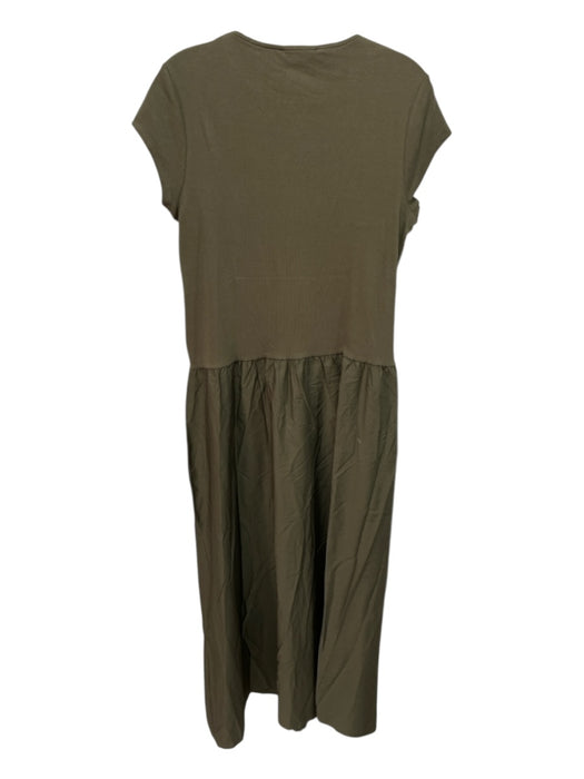 MNG Size XL Olive Green Cotton Blend Short Sleeve Solid Fabric Block Maxi Dress Olive Green / XL