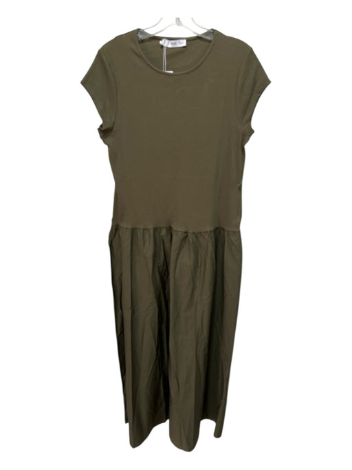 MNG Size XL Olive Green Cotton Blend Short Sleeve Solid Fabric Block Maxi Dress Olive Green / XL