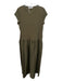 MNG Size XL Olive Green Cotton Blend Short Sleeve Solid Fabric Block Maxi Dress Olive Green / XL