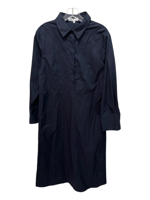 Zara Size L Navy Blue Cotton Short Sleeve Solid Button Up & Collar Maxi Dress Navy Blue / L