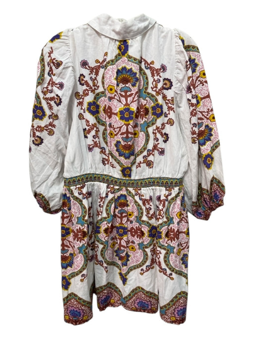 Cleobella Size L White, Pink, Multi Cotton & Linen Long Balloon Sleeve Dress White, Pink, Multi / L