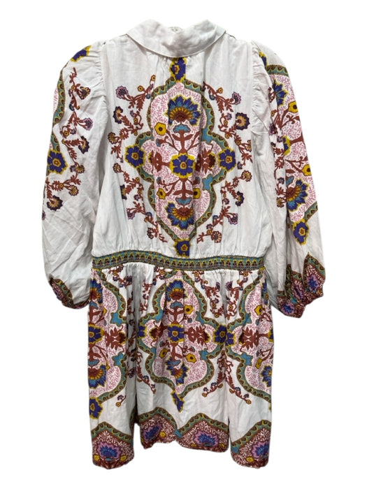 Cleobella Size L White, Pink, Multi Cotton & Linen Long Balloon Sleeve Dress White, Pink, Multi / L