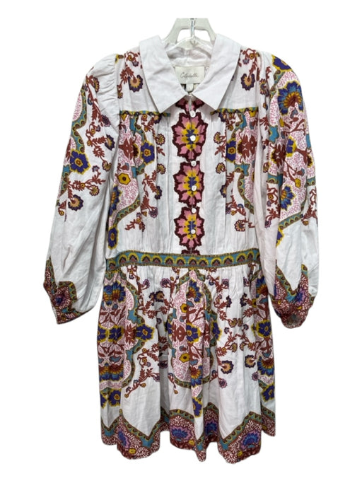 Cleobella Size L White, Pink, Multi Cotton & Linen Long Balloon Sleeve Dress White, Pink, Multi / L