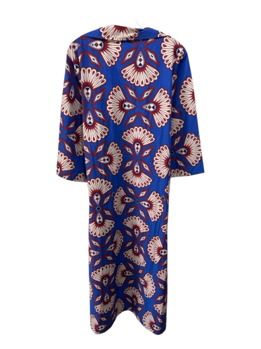 Elizabeth James the Label Size M Blue, Cream, Red Cotton Long Sleeve Maxi Dress Blue, Cream, Red / M