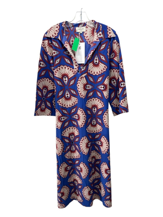 Elizabeth James the Label Size M Blue, Cream, Red Cotton Long Sleeve Maxi Dress Blue, Cream, Red / M