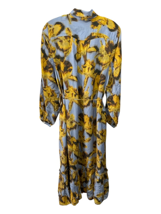 J Crew Size M Blue, Yellow & Black Viscose Long Balloon Sleeve Maxi Dress Blue, Yellow & Black / M