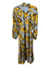 J Crew Size M Blue, Yellow & Black Viscose Long Balloon Sleeve Maxi Dress Blue, Yellow & Black / M