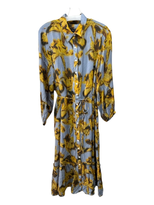 J Crew Size M Blue, Yellow & Black Viscose Long Balloon Sleeve Maxi Dress Blue, Yellow & Black / M