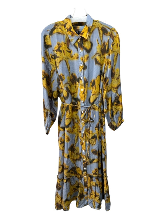 J Crew Size M Blue, Yellow & Black Viscose Long Balloon Sleeve Maxi Dress Blue, Yellow & Black / M