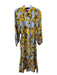 J Crew Size M Blue, Yellow & Black Viscose Long Balloon Sleeve Maxi Dress Blue, Yellow & Black / M