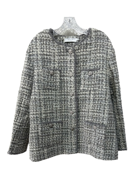 ASTR The Label Size L Gray & Cream Wool Blend silver tone hardware Tweed Coat Gray & Cream / L