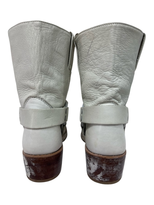 Frye Shoe Size 9.5 White Leather Upper Square Toe Solid O Ring Booties White / 9.5