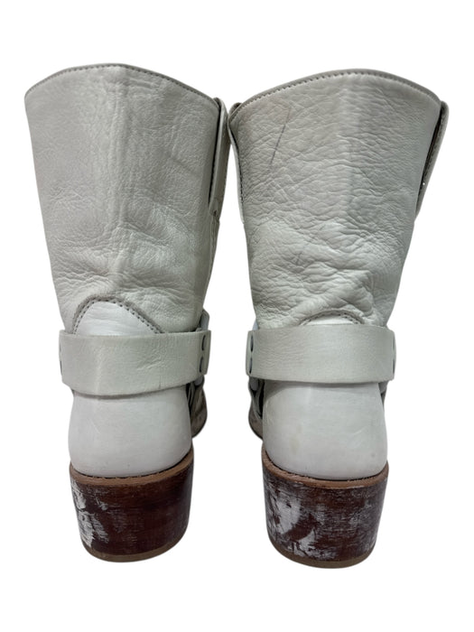 Frye Shoe Size 9.5 White Leather Upper Square Toe Solid O Ring Booties White / 9.5