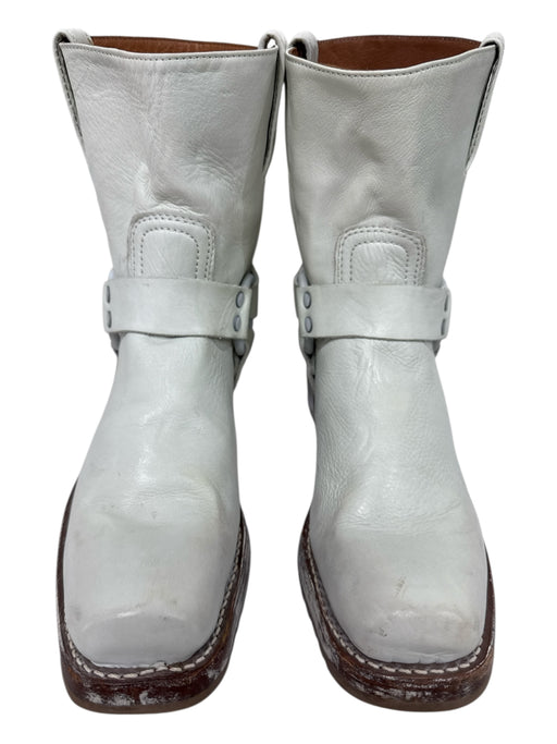Frye Shoe Size 9.5 White Leather Upper Square Toe Solid O Ring Booties White / 9.5