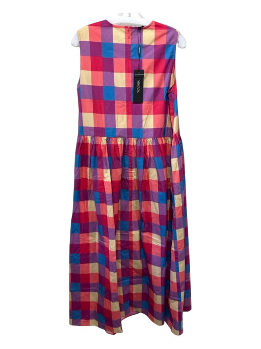 Misook Size M red, purple, multi Cotton Blend Sleeveless Plaid Tie Waist Dress red, purple, multi / M