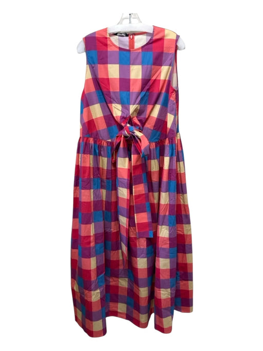 Misook Size M red, purple, multi Cotton Blend Sleeveless Plaid Tie Waist Dress red, purple, multi / M