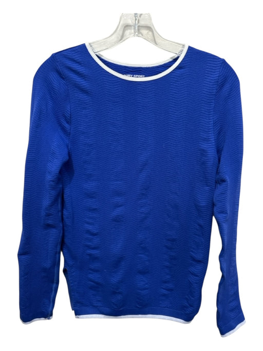 Tory Sport Size M Blue & White Rayon Blend Zig Zag Perforated Long Sleeve Top Blue & White / M