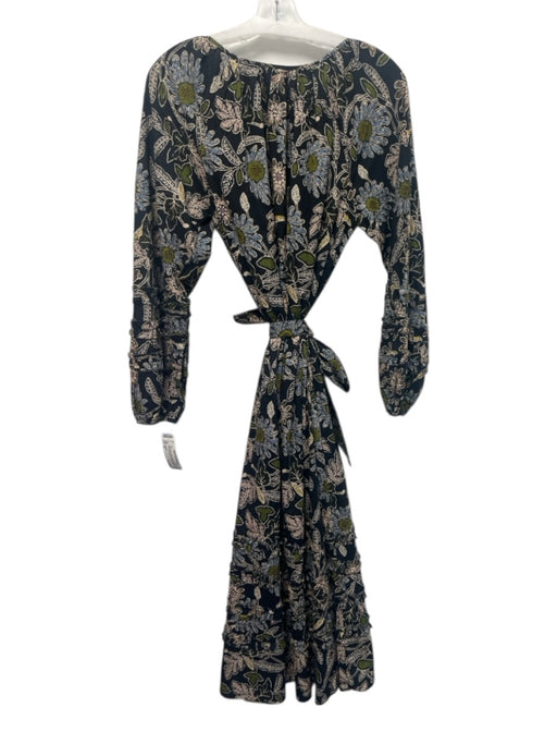 Cleobella Size XS Black & Multi Cotton Button Front Floral Long Sleeve Dress Black & Multi / XS