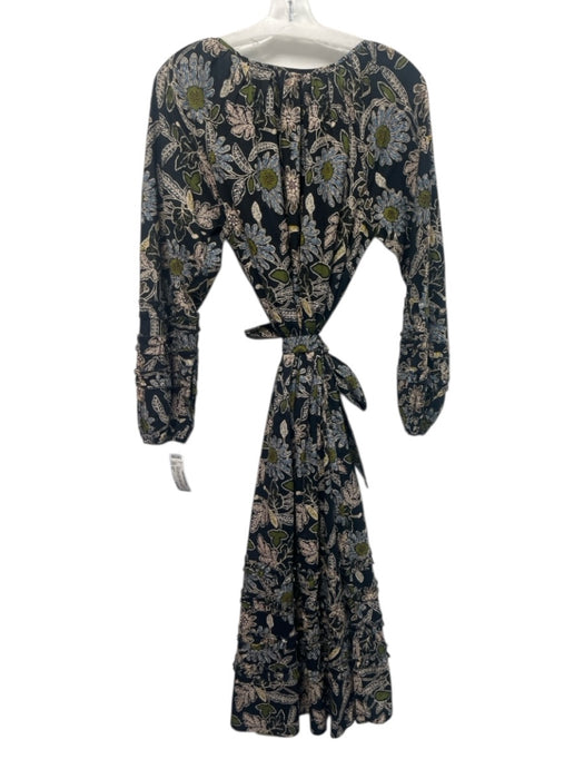 Cleobella Size XS Black & Multi Cotton Button Front Floral Long Sleeve Dress Black & Multi / XS