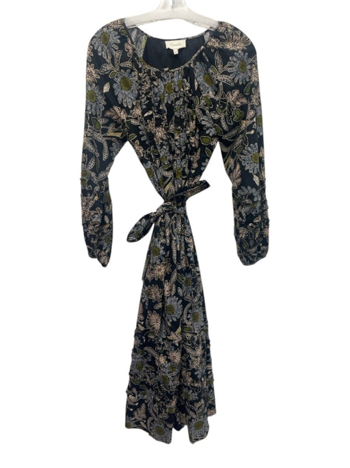 Cleobella Size XS Black & Multi Cotton Button Front Floral Long Sleeve Dress Black & Multi / XS