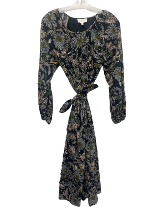 Cleobella Size XS Black & Multi Cotton Button Front Floral Long Sleeve Dress Black & Multi / XS