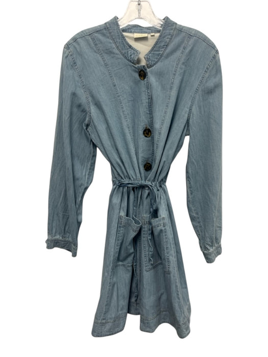 Spartina 449 Size M Light Blue Cotton Long Sleeve Button Front Tie Waist Dress Light Blue / M