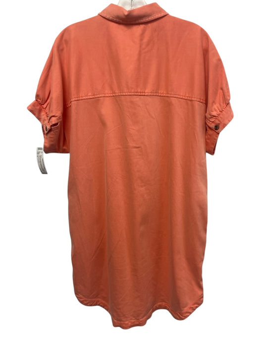 Treasure & Bond Size S coral Tencel Blend Pockets 1/2 Button Cap Sleeve Dress coral / S