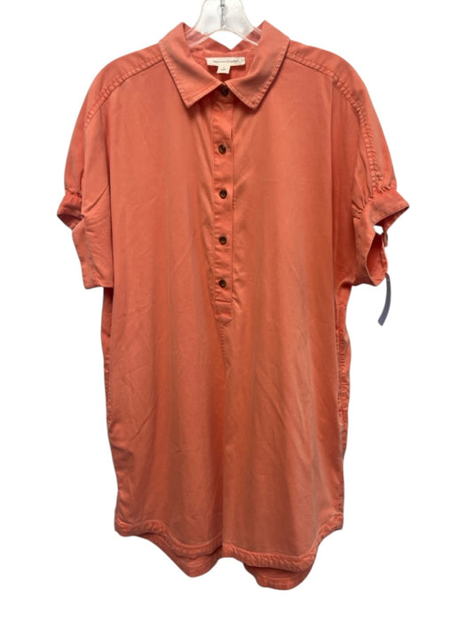 Treasure & Bond Size S coral Tencel Blend Pockets 1/2 Button Cap Sleeve Dress coral / S
