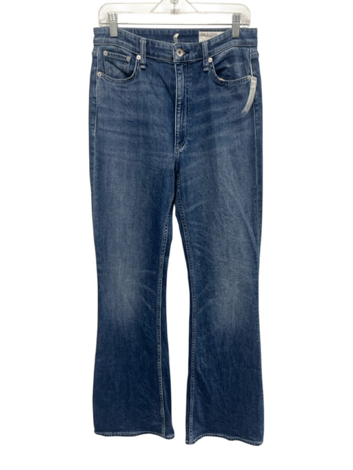 Rag & Bone Size 29 Blue Wash Cotton Blend Zip & Button Whiskering Flare Jeans Blue Wash / 29