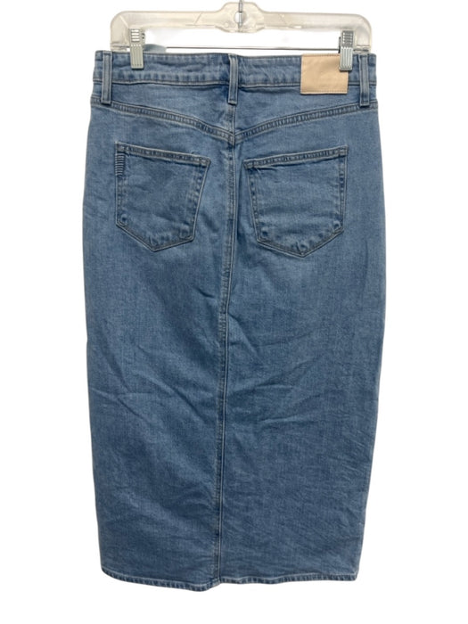 Paige Size 28 Blue Wash Cotton Blend Zip & Button Whiskering Front Slit Skirt Blue Wash / 28