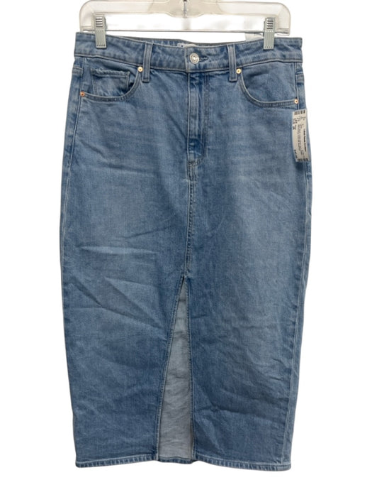 Paige Size 28 Blue Wash Cotton Blend Zip & Button Whiskering Front Slit Skirt Blue Wash / 28