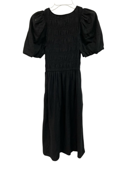 Madewell Size 6 Black Cotton Shirred Short Puff Sleeve Maxi Dress Black / 6
