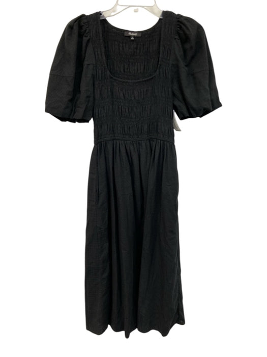 Madewell Size 6 Black Cotton Shirred Short Puff Sleeve Maxi Dress Black / 6