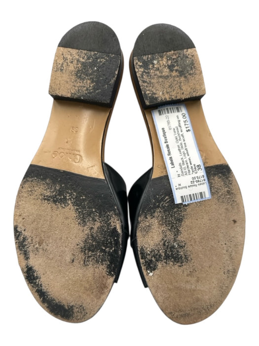 Chloe Shoe Size 38 Black Leather Gold Tone Hardware Logo Slide Sandals Black / 38