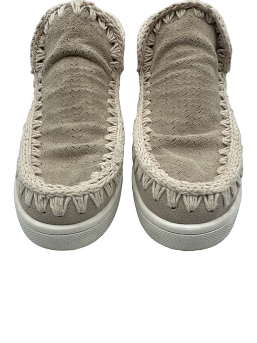 Mou Shoe Size 38 Taupe & Cream Suede Whipstitch Mid Top Sneakers Taupe & Cream / 38