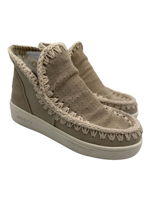 Mou Shoe Size 38 Taupe & Cream Suede Whipstitch Mid Top Sneakers Taupe & Cream / 38