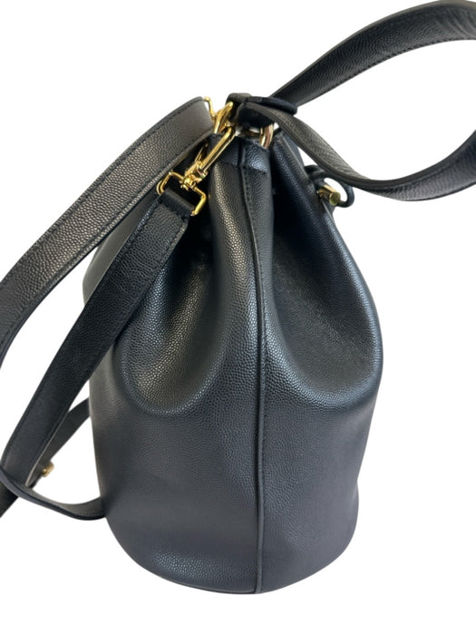 Furla Black Leather Gold Tone Hardware Drawstring Top Multiple Straps Bag Black