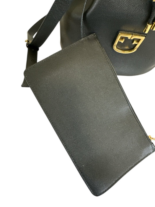 Furla Black Leather Gold Tone Hardware Drawstring Top Multiple Straps Bag Black