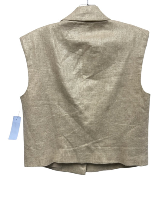 Elie Tahari Size 6 Cream Beige Linen Blend Shimmer Sleeveless Single Button Vest Cream Beige / 6
