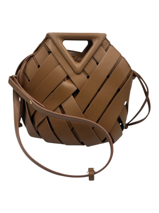 Verano Hill Tan Brown Faux Leather Top Handle Woven Drawstring Bag Tan Brown / S