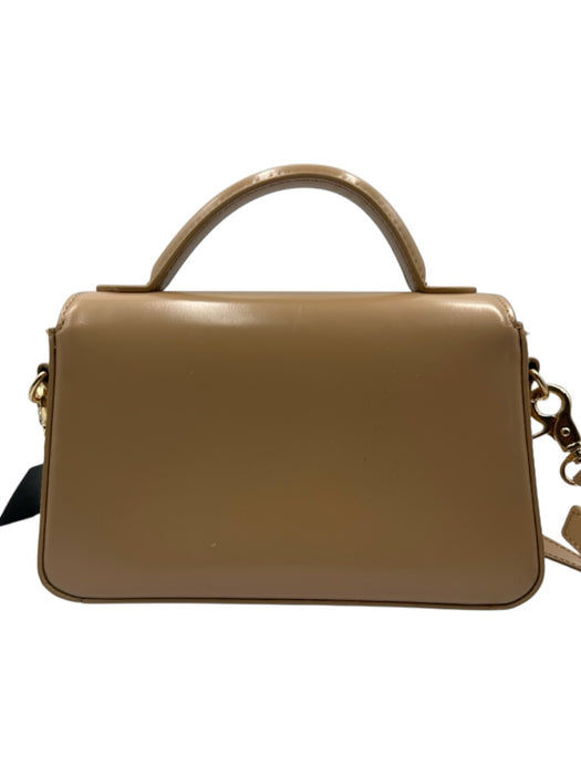 J Crew Light Brown & Gold Patent Leather Top Handle Turn Lock Bag Light Brown & Gold / XS