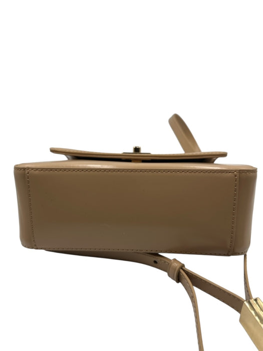 J Crew Light Brown & Gold Patent Leather Top Handle Turn Lock Bag Light Brown & Gold / XS